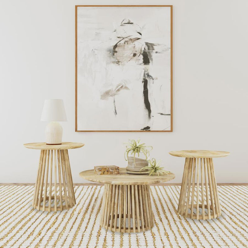 Touhy Round Coffee and End Table Set Natural Mango