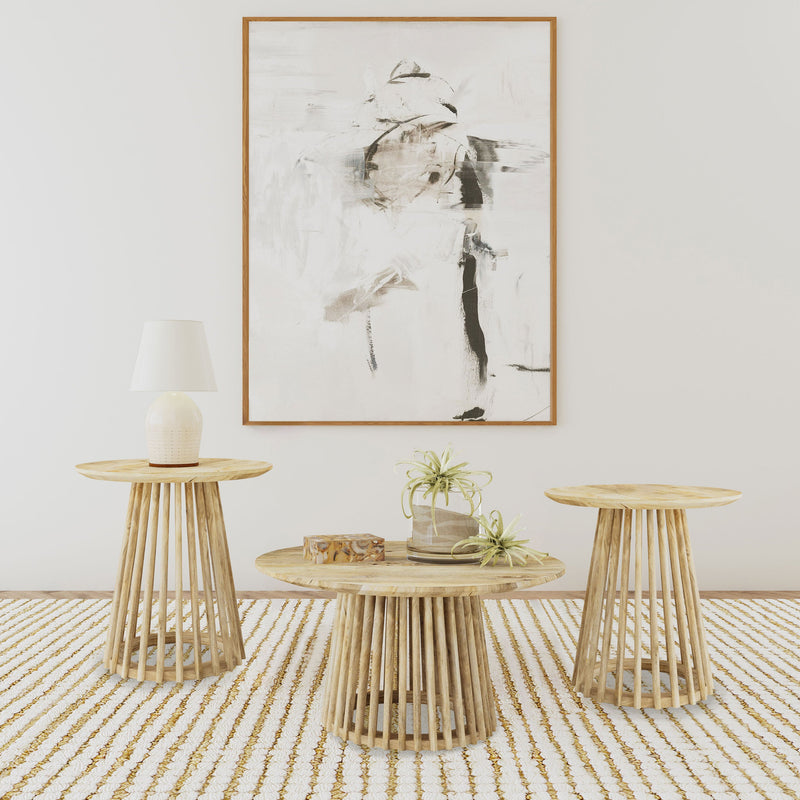Touhy Round Coffee and End Table Set Natural Mango
