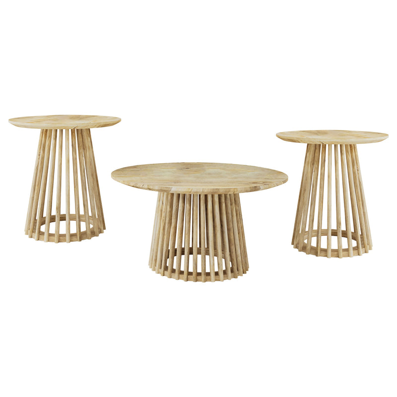 Touhy Round Coffee and End Table Set Natural Mango