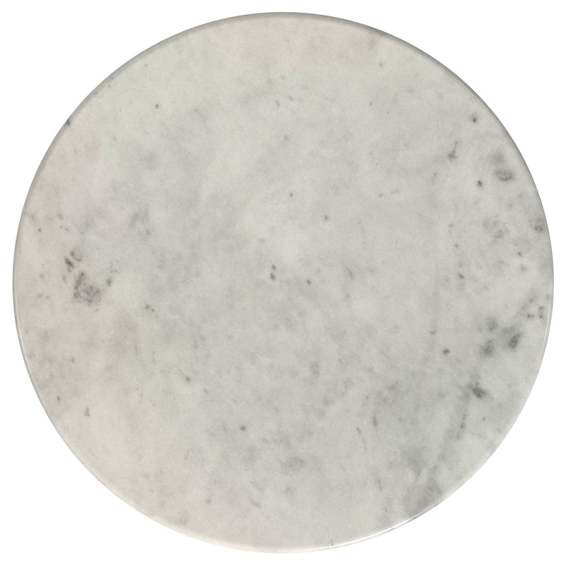 Mesa auxiliar Hermas redonda con tapa de mármol auténtico y base metálica, color blanco