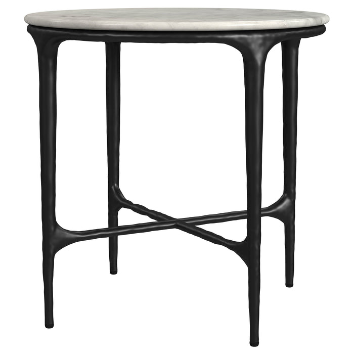 Hermas  Round Marble Coffee and End Table Set White