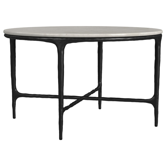 Hermas  Round Marble Coffee and End Table Set White