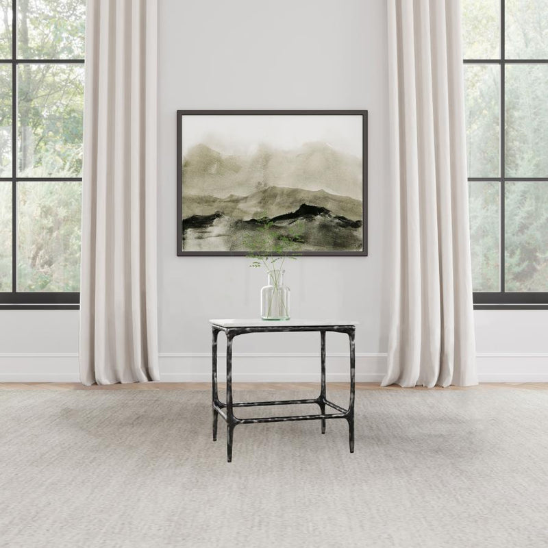 Mesa auxiliar Ebby Square de metal con superficie de mármol auténtico, color blanco