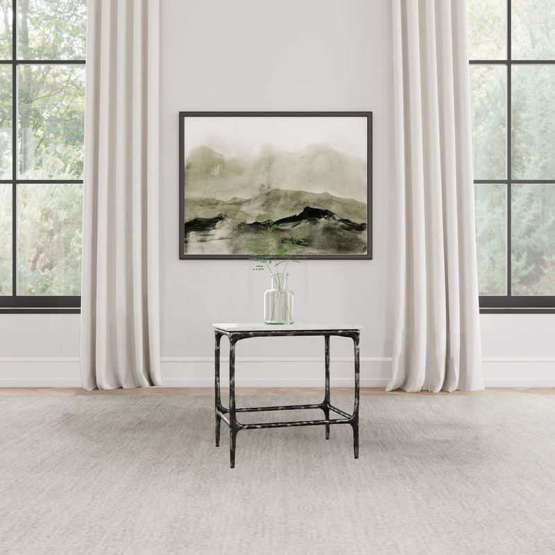 Mesa auxiliar Ebby Square de metal con superficie de mármol auténtico, color blanco