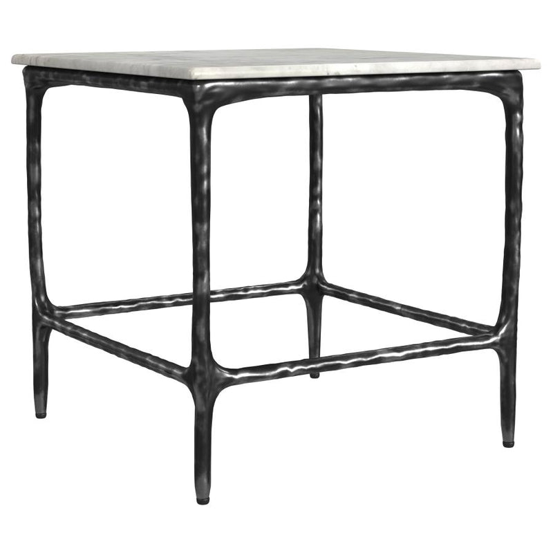 Ebby Square Genuine Marble Top Metal End Table White and