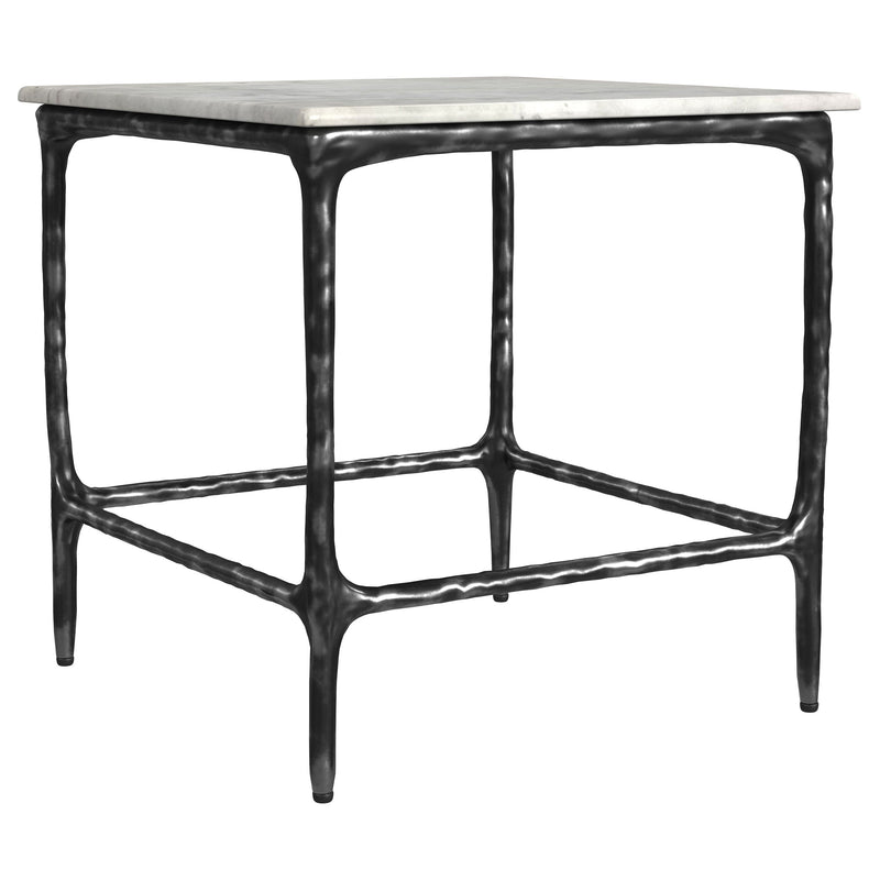 Mesa auxiliar Ebby Square de metal con superficie de mármol auténtico, color blanco