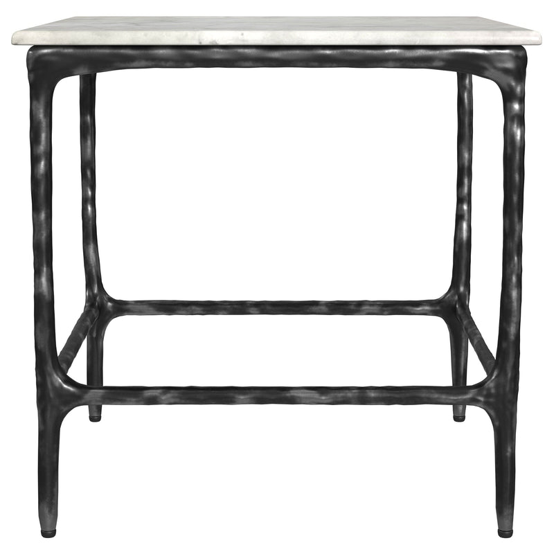 Mesa auxiliar Ebby Square de metal con superficie de mármol auténtico, color blanco