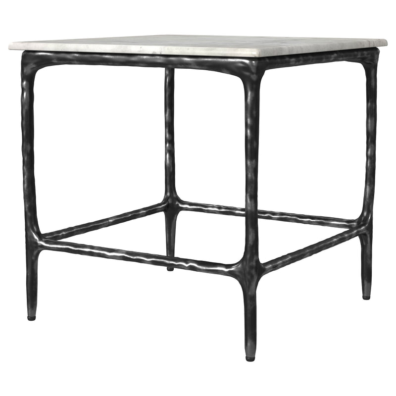Mesa auxiliar Ebby Square de metal con superficie de mármol auténtico, color blanco