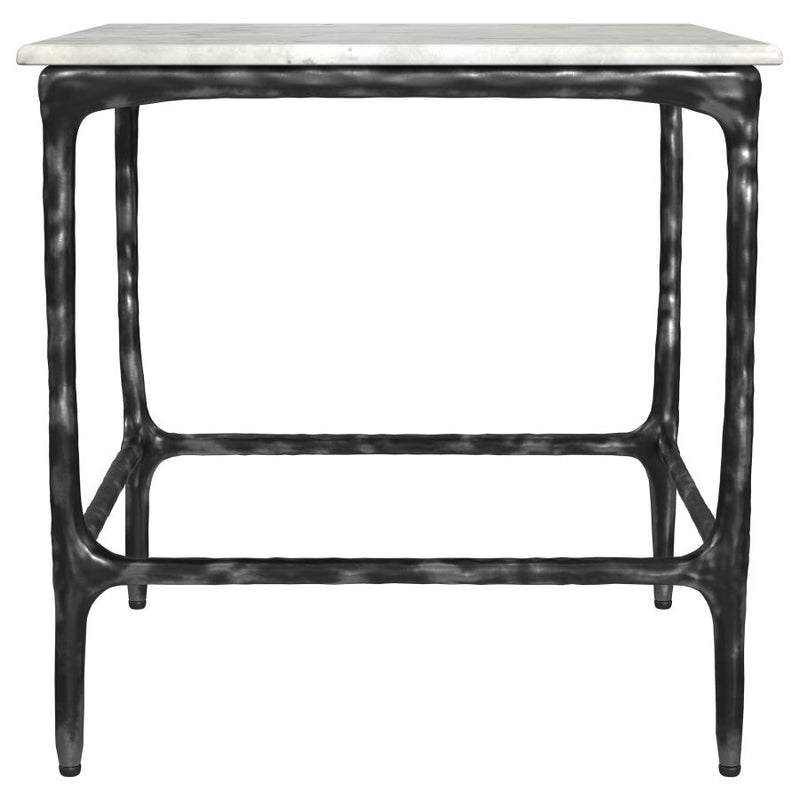 Ebby Square Genuine Marble Top Metal End Table White and
