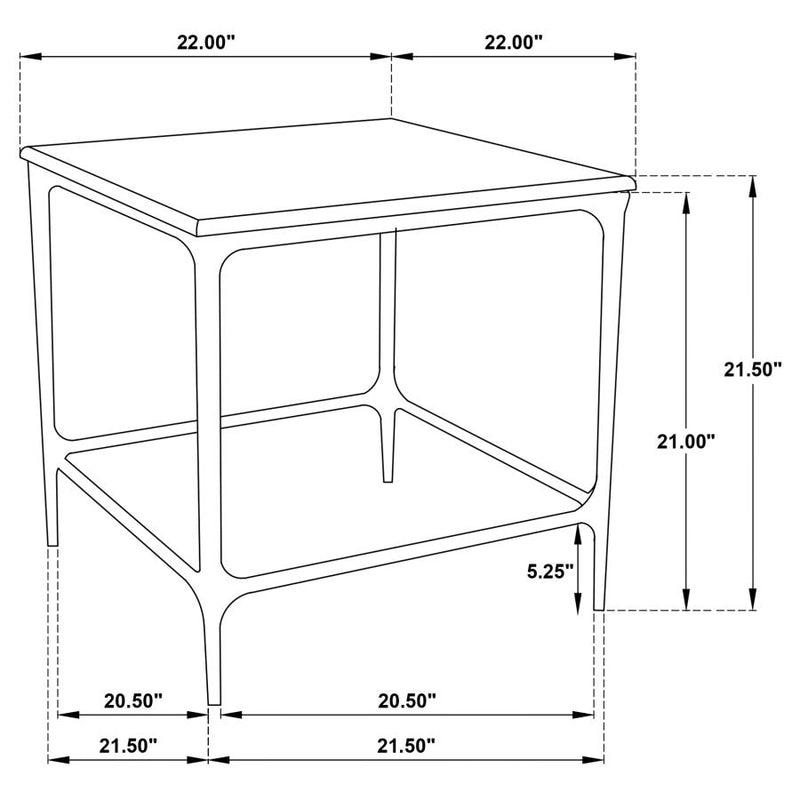 Ebby Square Genuine Marble Top Metal End Table White and