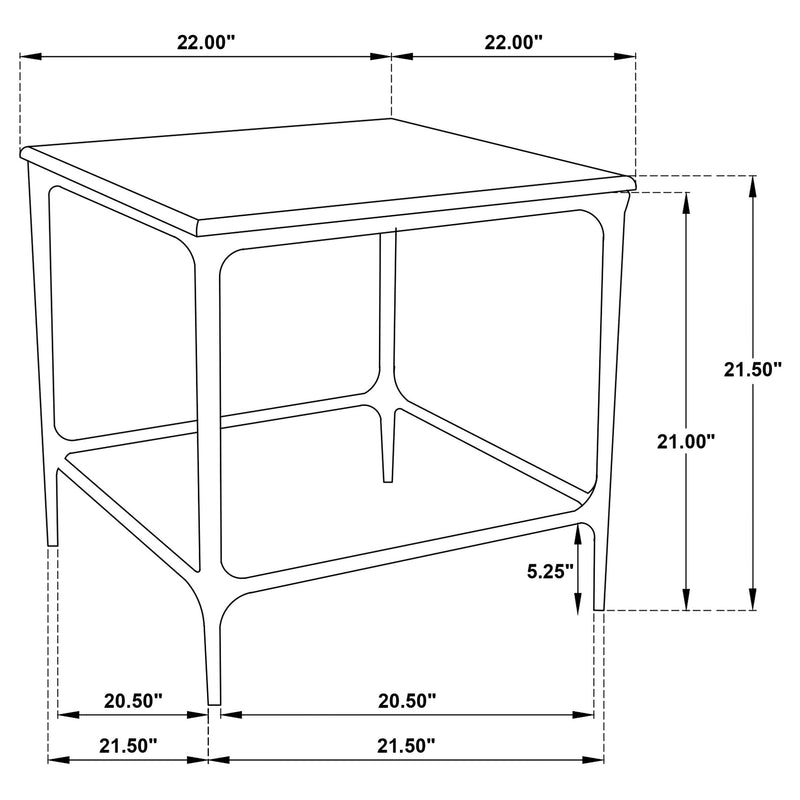 Mesa auxiliar Ebby Square de metal con superficie de mármol auténtico, color blanco