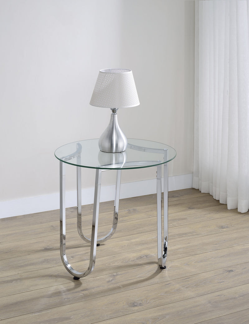 Mesa auxiliar de cristal templado redondo Beller cromado