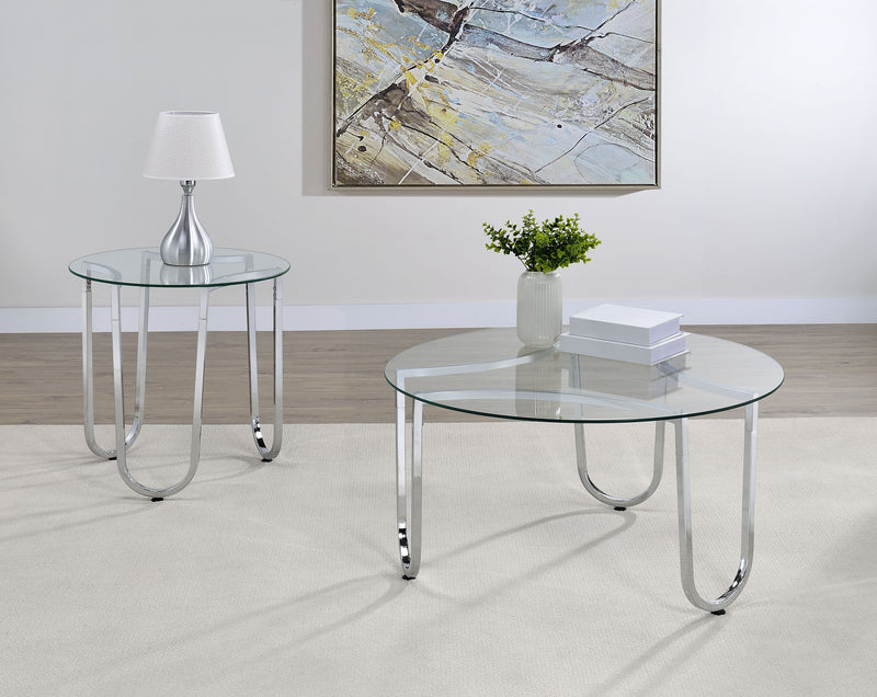 Mesa auxiliar de cristal templado redondo Beller cromado