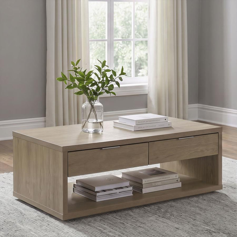 Ingram 2-Drawer Rectangular Coffee Table with Open Shelf