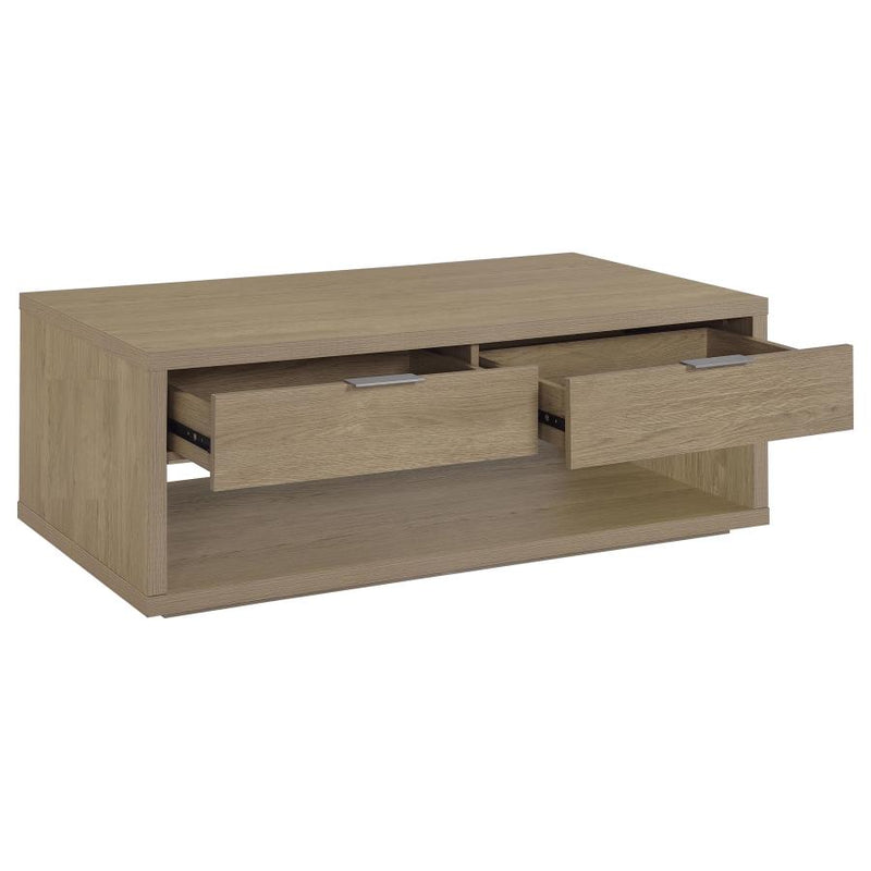 Ingram 2-Drawer Rectangular Coffee Table with Open Shelf