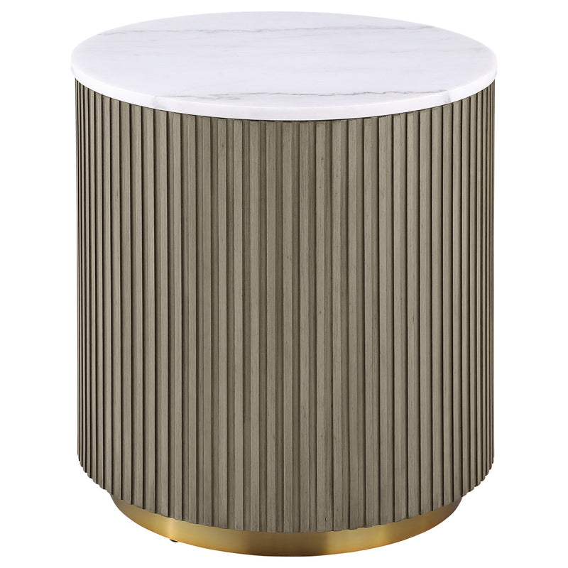 Mesa auxiliar/de centro Jason Round con tapa de mármol blanco y base greige