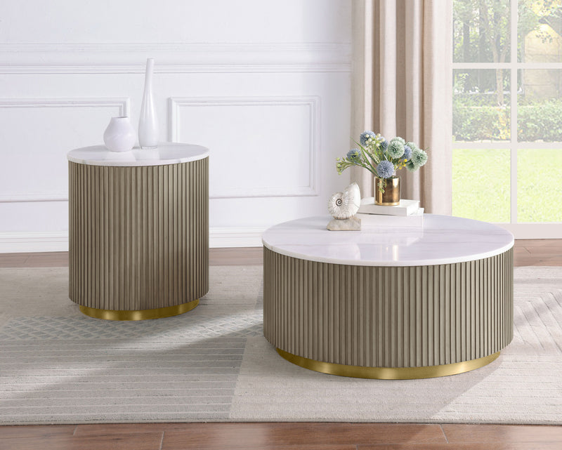 Jason 3-piece Round White Marble Coffee Table Set Greige