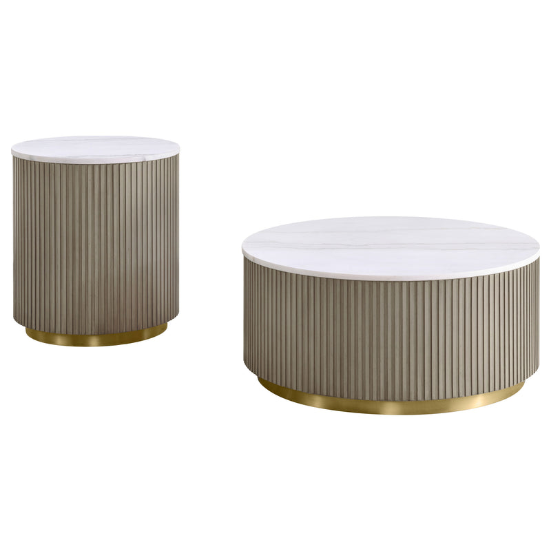 Jason 3-piece Round White Marble Coffee Table Set Greige