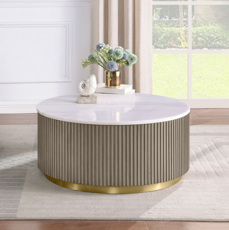 Jason 3-piece Round White Marble Coffee Table Set Greige