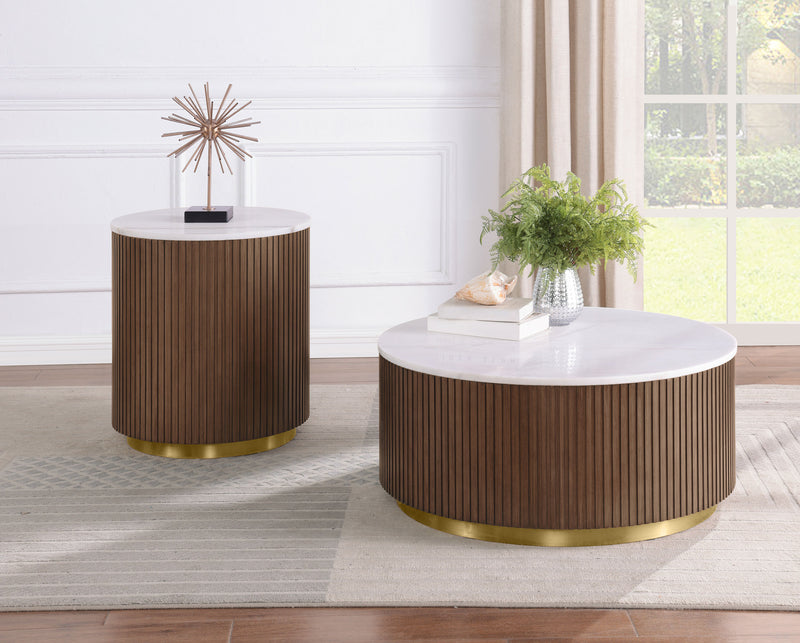 Jason 3-piece Round White Marble Coffee Table Set Greige