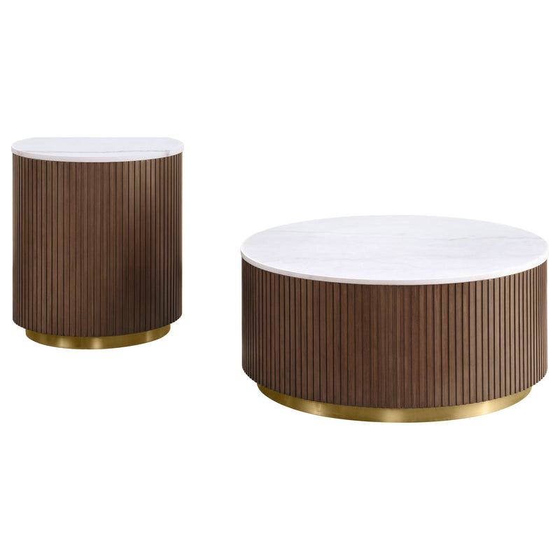 Jason 3-piece Round White Marble Coffee Table Set Greige