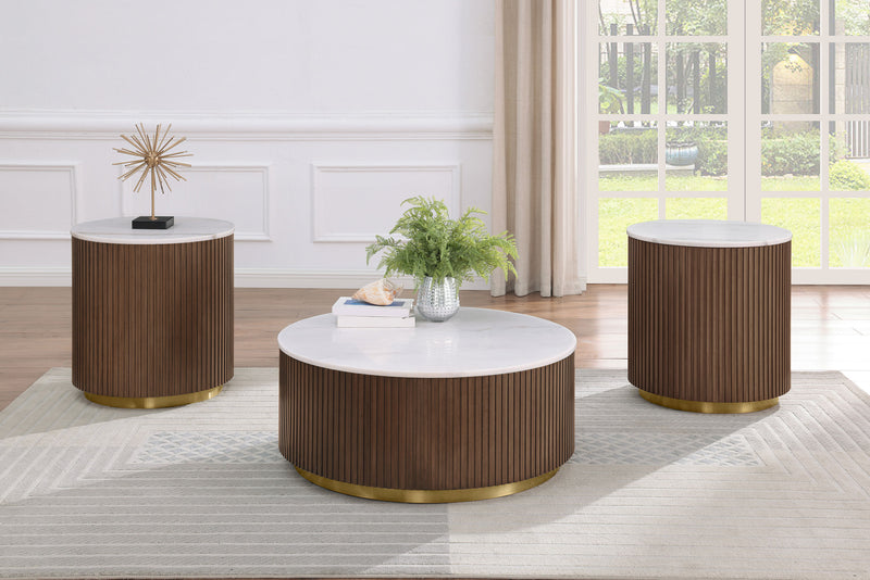 Jason 3-piece Round White Marble Coffee Table Set Greige