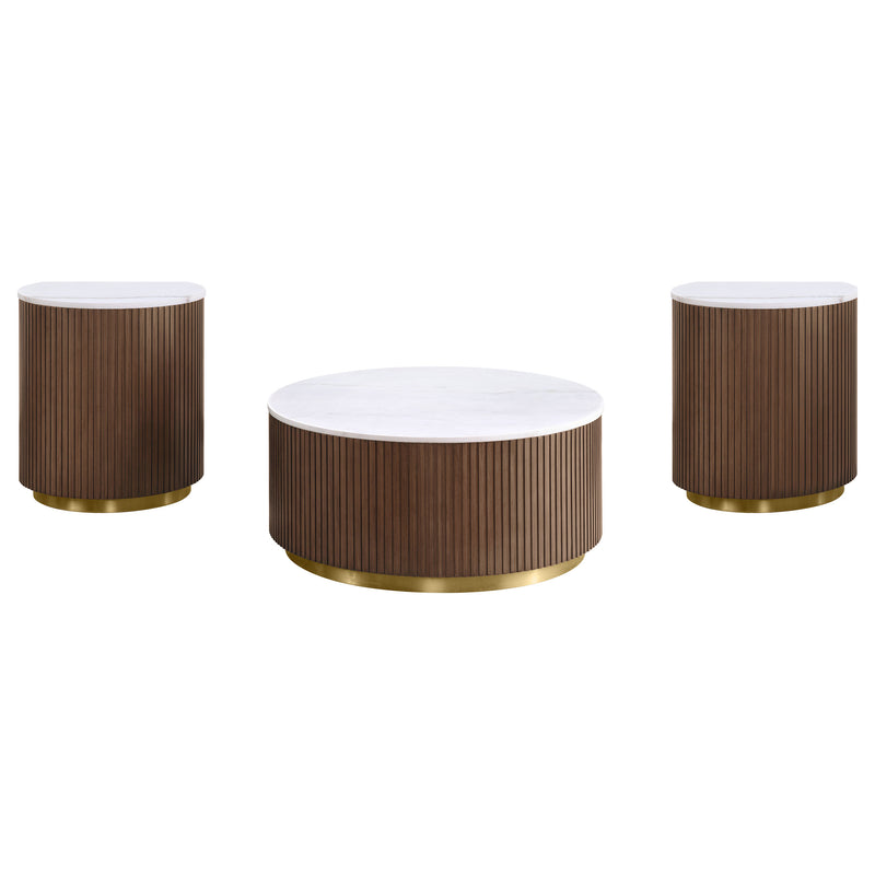 Jason 3-piece Round White Marble Coffee Table Set Greige
