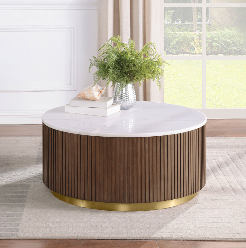 Jason 3-piece Round White Marble Coffee Table Set Greige