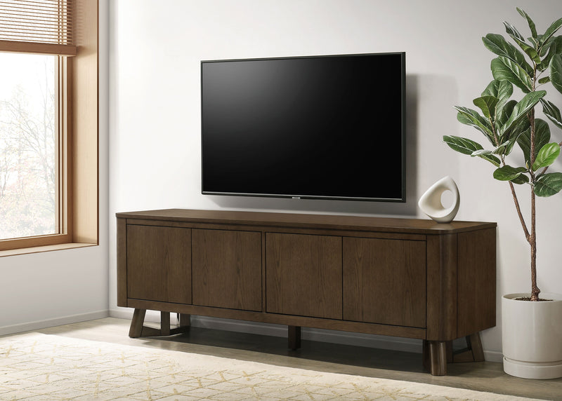 Mueble de TV/Consola multimedia Trotter de madera de 71 pulgadas con 4 puertas, color marrón