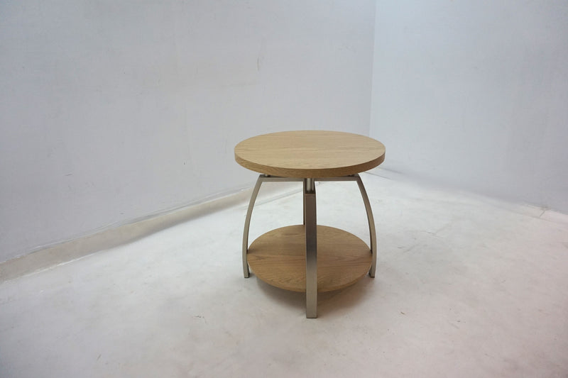 Mesa auxiliar de madera de ingeniería Dacre redonda, de color gris y beige