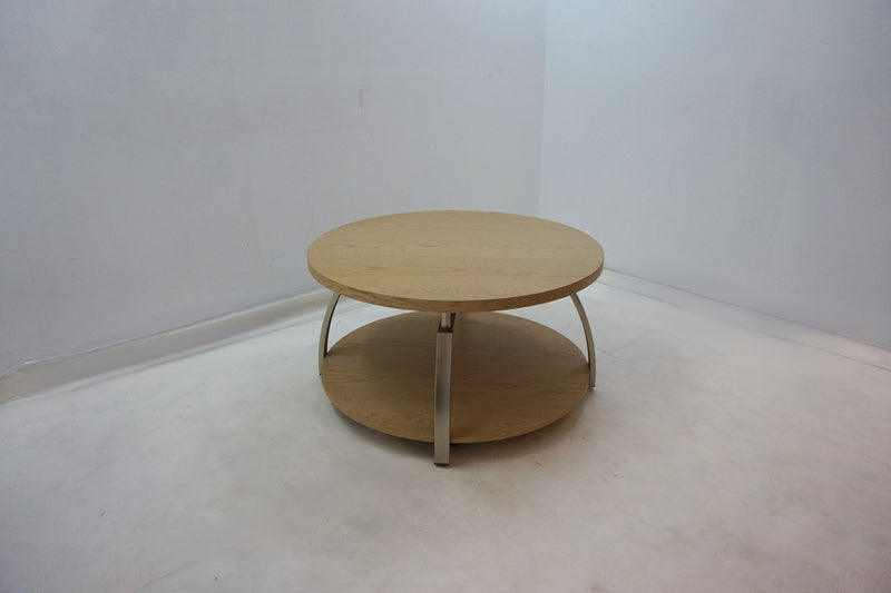 Mesa de centro Dacre con tablero redondo de madera de ingeniería, color greige