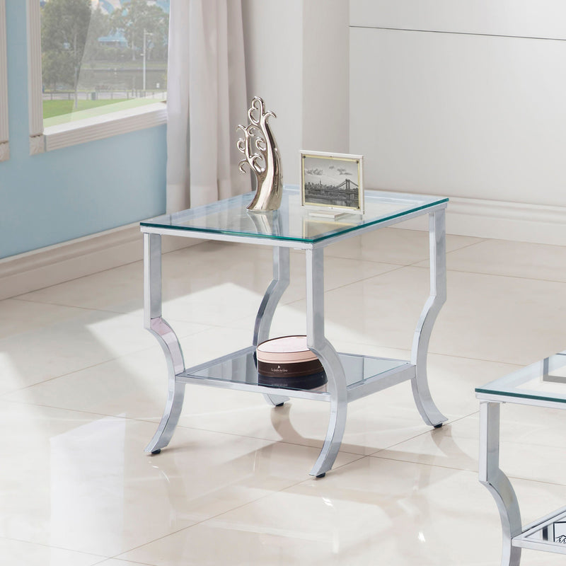 Mesa Auxiliar Saide Cuadrada con Tapa de Cristal Cromada