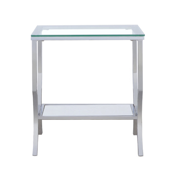 Saide Square End Table with Mirrored Shelf Chrome