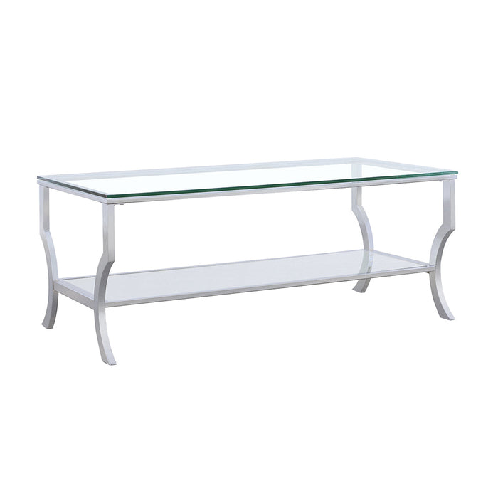 Saide Rectangular Coffee Table with Mirrored Shelf Chrome