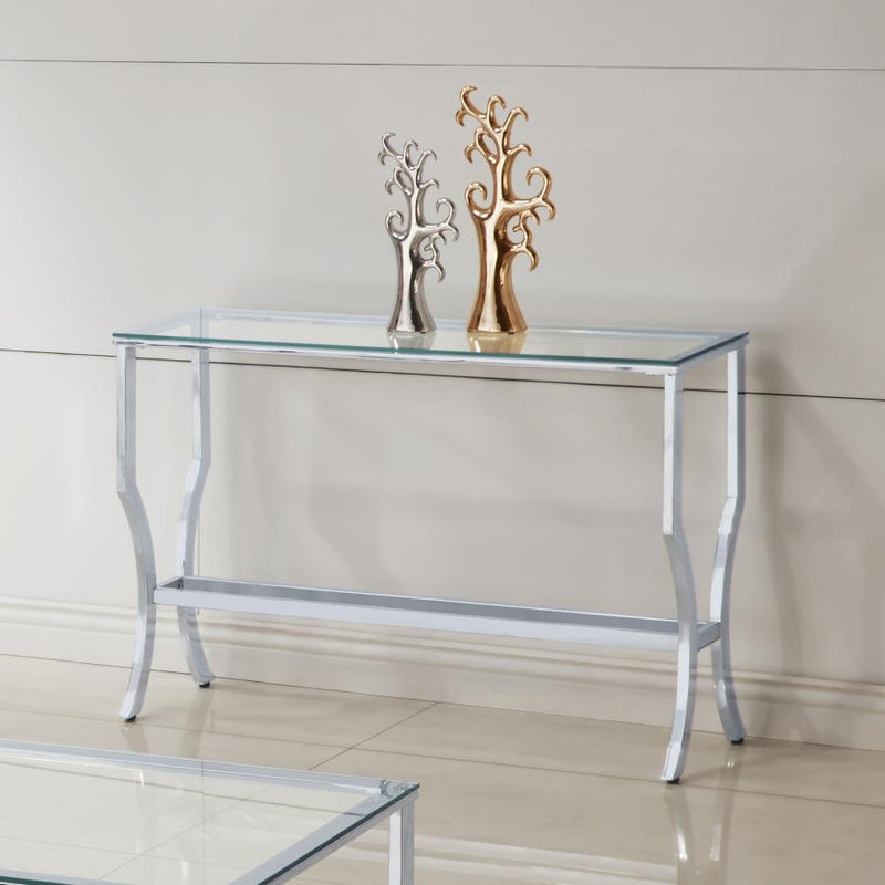 Mesa consola de entrada Saide rectangular con tapa de cristal cromada