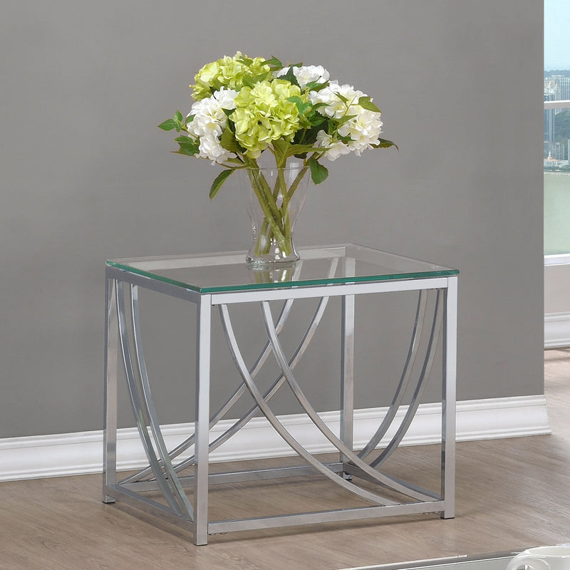 Mesa auxiliar/de centro Lille de cristal con cromo