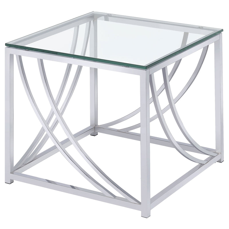 Mesa auxiliar/de centro Lille de cristal con cromo