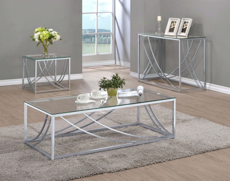 Mesa auxiliar/de centro Lille de cristal con cromo