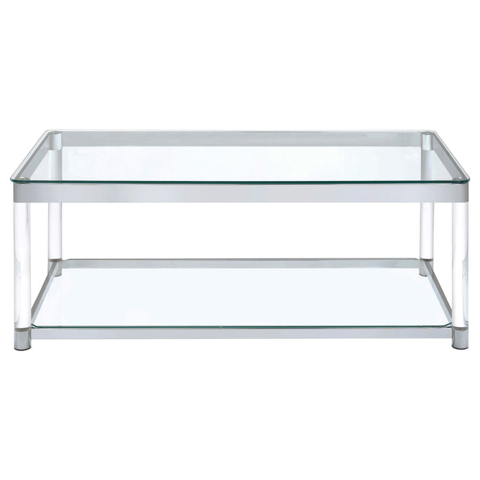 Anne Coffee Table with Lower Shelf Chrome and Clear