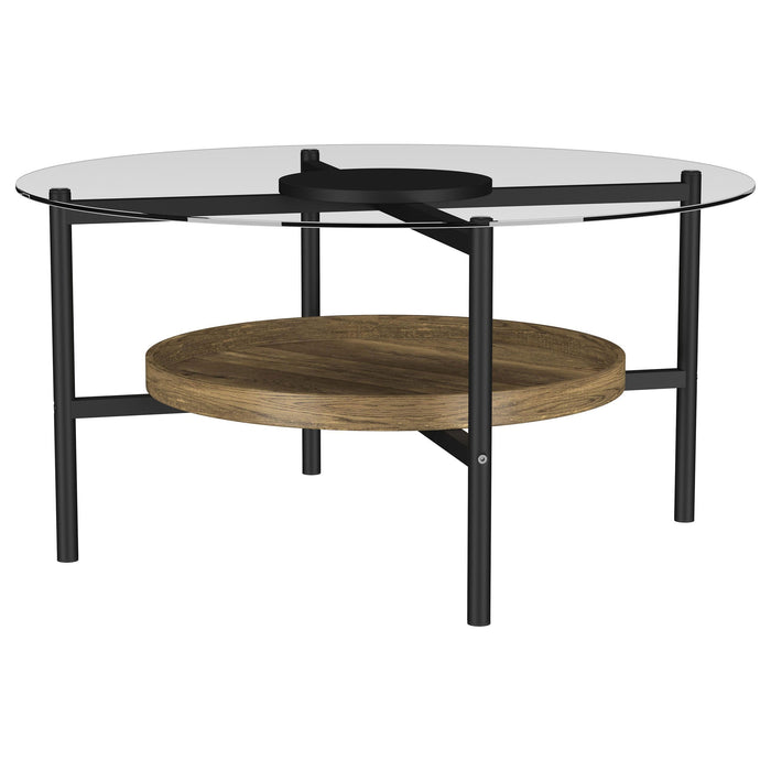 Delfin Round Glass Top Coffee Table Black and Brown