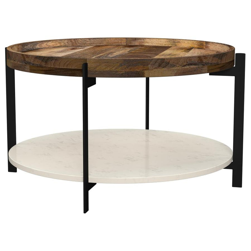 Adhvik Round Wood Top Marble Shelf Coffee Table