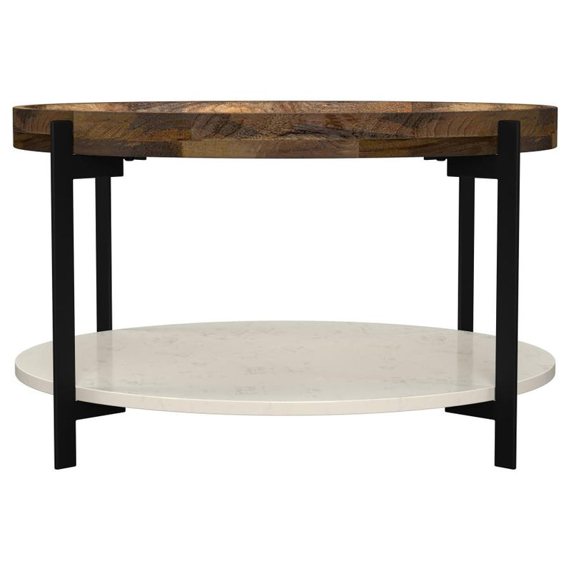 Adhvik Round Wood Top Marble Shelf Coffee Table