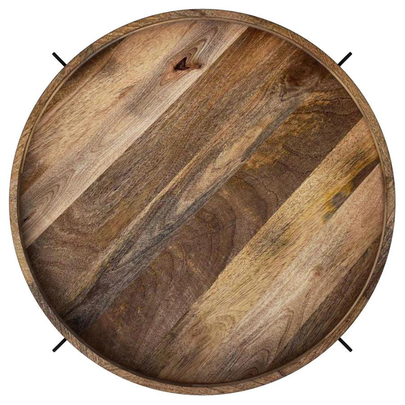 Adhvik Round Wood Top Marble Shelf Coffee Table