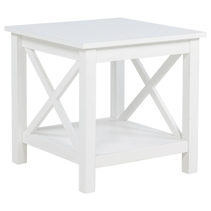 Mesa auxiliar Skyview cuadrada de madera de pino con estante blanca