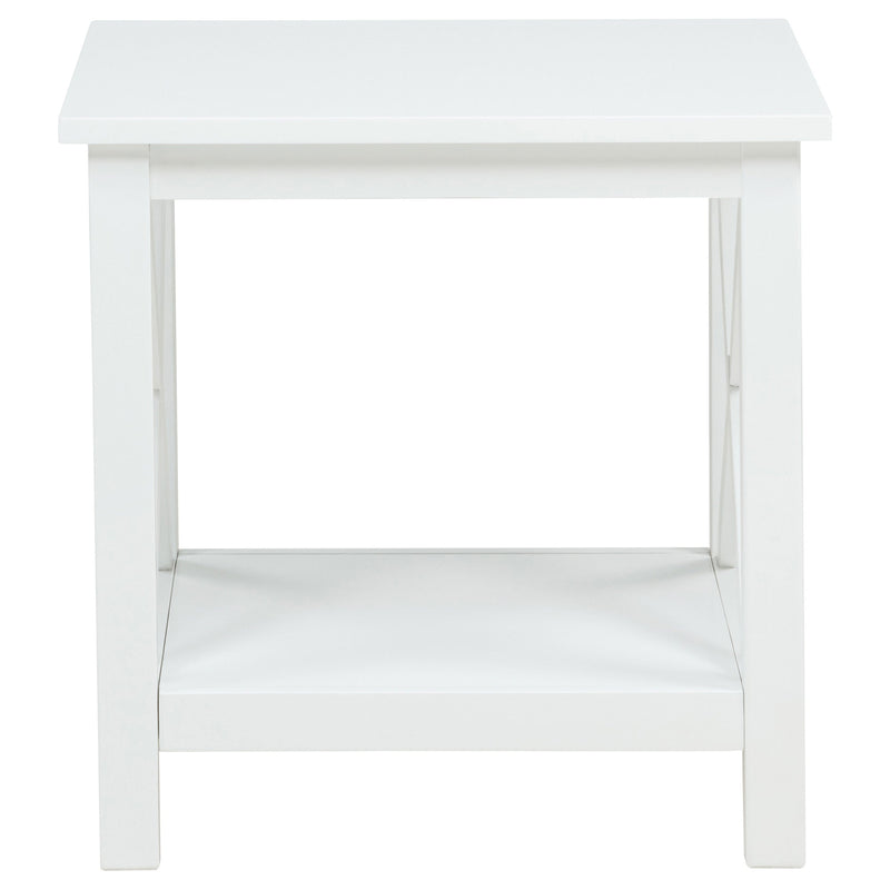 Mesa auxiliar Skyview cuadrada de madera de pino con estante blanca