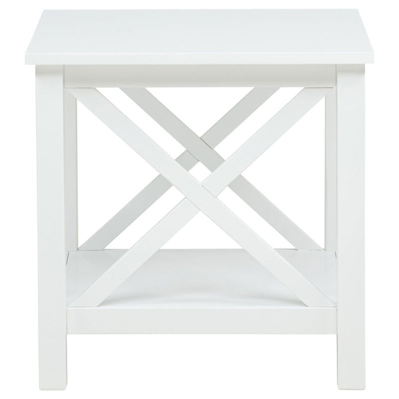 Mesa auxiliar Skyview cuadrada de madera de pino con estante blanca