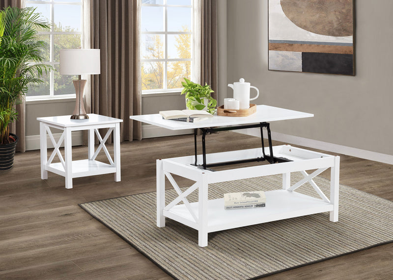 Mesa auxiliar Skyview cuadrada de madera de pino con estante blanca