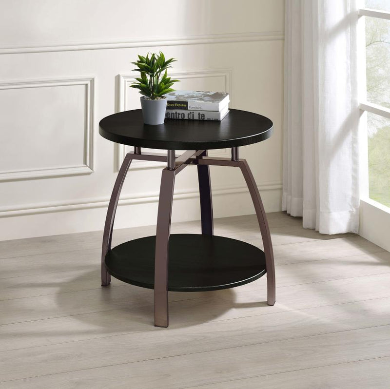 Mesa auxiliar Dacre redonda de madera de ingeniería con tapa de carbón oscuro
