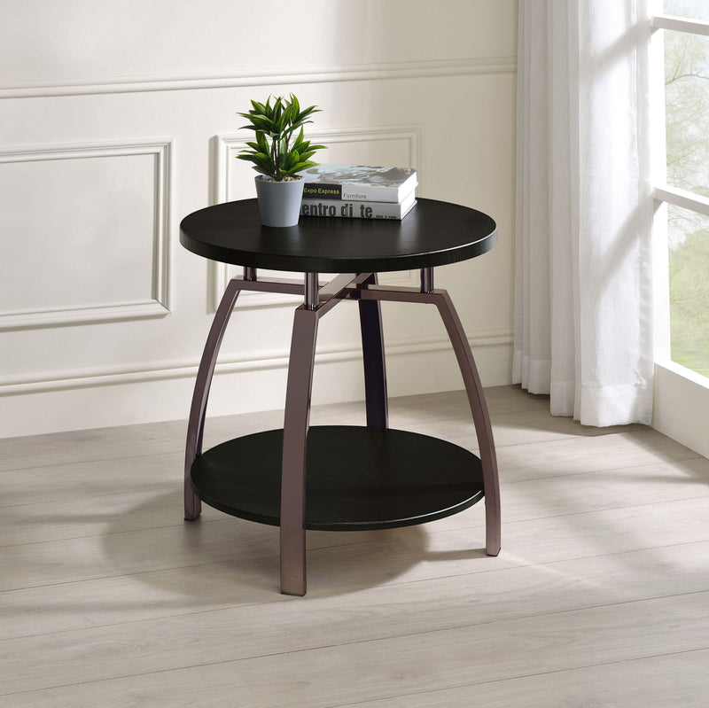 Mesa auxiliar Dacre redonda de madera de ingeniería con tapa de carbón oscuro