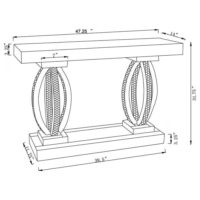 Amalia Rectangular Sofa Table with Shelf Clear Mirror